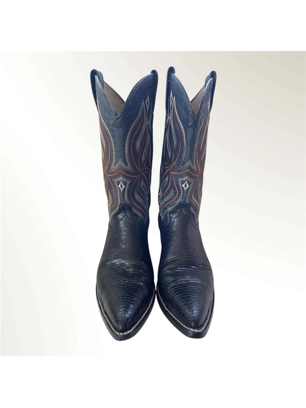 El Patron Lizard Exotic Leather Cowboy Boots 8 Men Handmade Pointed Toe